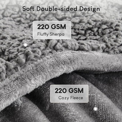 Cottonblue 20lbs Weighted Blanket Queen Size, 60x80 Inches Grey Sherpa Weighted Blanket Throw Sofa Bedding Heavy Blanket for Adults, Soft Cozy Fleece Blanket On Queen Bed