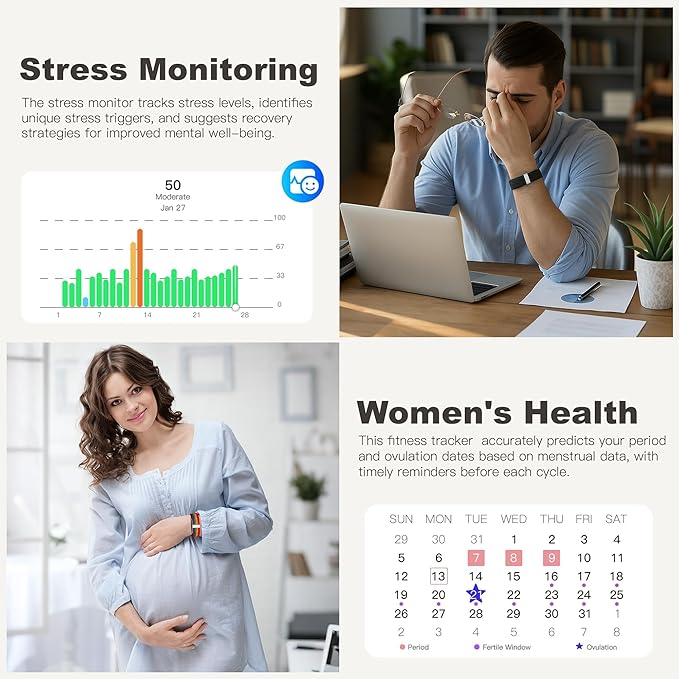 Fitness Tracker with Blood Pressure & Blood Oxygen Monitor, 24/7 Heart Rate Sleep Tracking, IP68 Waterproof Smart Watch, Step Calorie Counter, Activity Tracker for Men Women - No Subscription