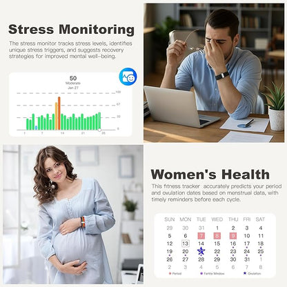 Fitness Tracker with Blood Pressure & Blood Oxygen Monitor, 24/7 Heart Rate Sleep Tracking, IP68 Waterproof Smart Watch, Step Calorie Counter, Activity Tracker for Men Women - No Subscription