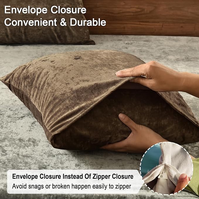 PHF Truly Velvet Pillowcases Standard Size, No Insert, 2 Pack Ultra Soft Breathable Pillow Shams Covers with Envelope Closure, 20" X 26" Luxury Cozy Warm Fuzzy Flannel, Khaki
