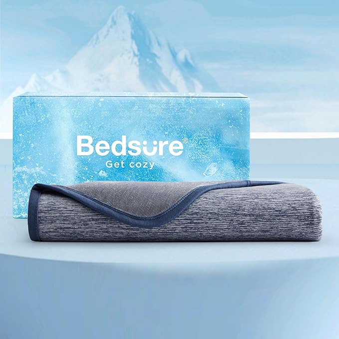 Bedsure Navy Blue Cooling Blanket Queen Size for Hot Sleepers - Summer Cold Blanket for Queen Size Bed with Rayon Derived from Bamboo, Ice Cool Cold Arc-Chill Thin Summer Bedding Essentials, 90x90