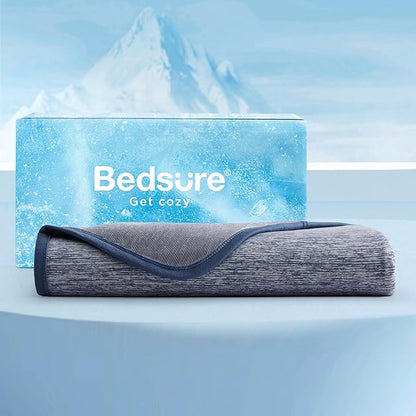 Bedsure Navy Blue Cooling Blanket Queen Size for Hot Sleepers - Summer Cold Blanket for Queen Size Bed with Rayon Derived from Bamboo, Ice Cool Cold Arc-Chill Thin Summer Bedding Essentials, 90x90