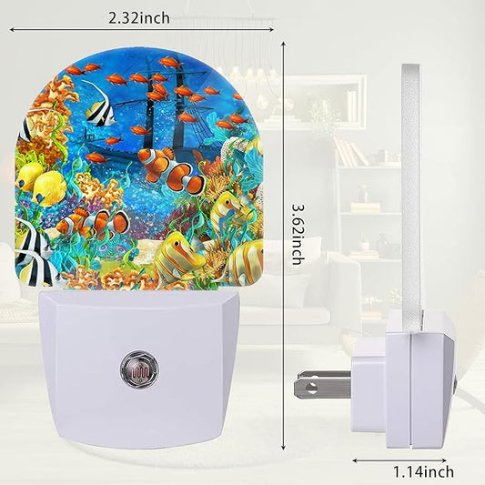 Summer Sea Night Light, Fishes Coral Nightlight Plug into Wall with Dusk to Dawn Sensor, LED Lamp Energy Saving Lights for Men Women Boys Girls,Lamp for Bedroom Bathroom Hallway