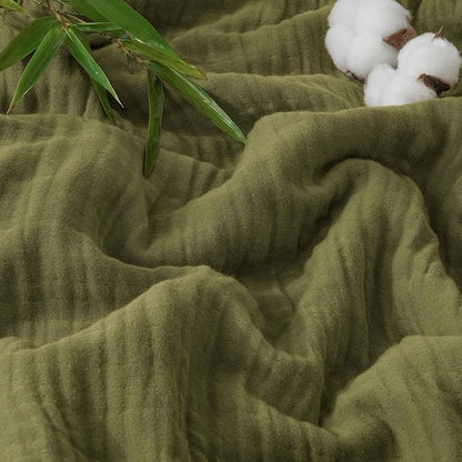 PHF Cooling Muslin King Blanket for Hot Sleepers, 60% Viscose from Bamboo, 40% Cotton and 4-Layer Breathable Gauze Blanket for Bed Couch, 108"x90", Olive Green