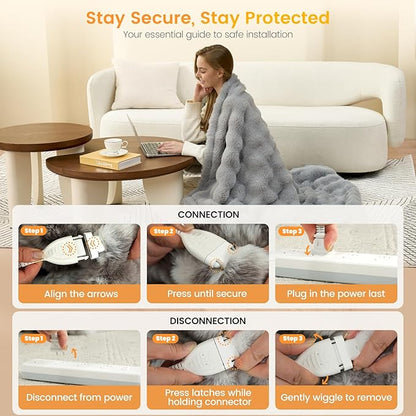 Amélie Home Heated Bubble Faux Fur Blanket Electric - 50"x60" Heating Blanket Throw 2/4/6/8 Hours Auto-Off 8 Heat Level Over-Heat Protection Electric ETL Certification Grey