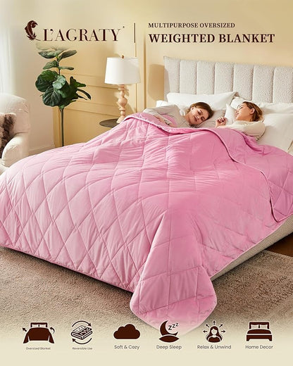 L'AGRATY Queen/King Size Weighted Blanket for Adults 30lbs, 80"x87" — Cooling Breathable Heavy Blanket with Glass Beads for Sleeping Perfect Hot Sleepers & Couples Machine Washable All-Season Pink