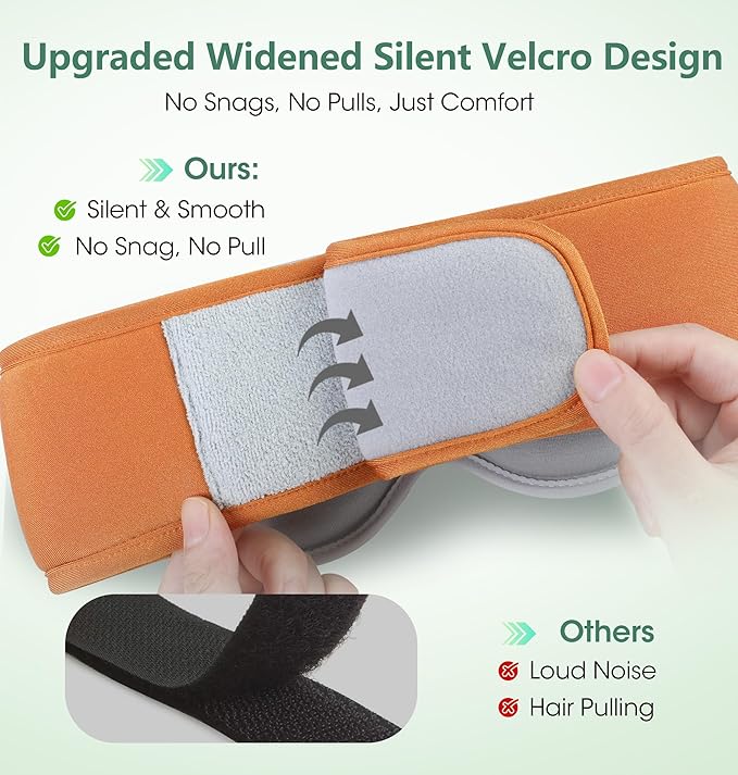 LC-dolida Voice Control Bluetooth Sleep Mask, Bamboo Cotton Bluetooth Sleep Headphones with 3D Zero-Pressure Cups and Timer Setting, Total Blackout Sleep Eye Mask for Side Sleepers, Orange