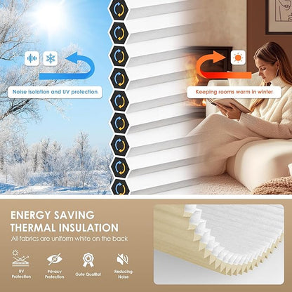 LazBlinds No Tools No Drill Cordless Cellular Shades, Light Filtering Honeycomb Shades for Home, Thermal Insulation Blinds for Windows, 27" W x 48" H, Beige