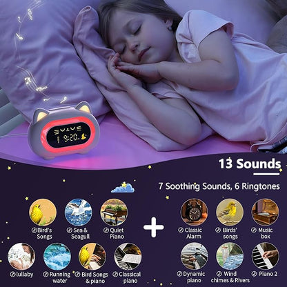 Alarm Clock for Kids, Ok to Wake Clock for Kids with Eye Protection Sleep Training Auto Off Feature 10 Night Light Dual Alarm, Kids Alarm Clock Cute Cat Gifts for Girls