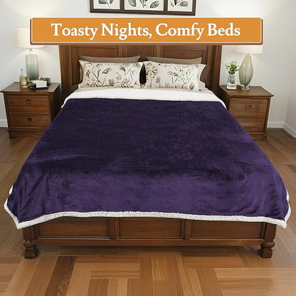 Electric Heated Blanket 62"x84" Twin Size Flannel & Sherpa - 4 Heat Settings & 10H Auto Shut Off for Safe Overnight Use, Fast Heating, Machine Washable for Bed, Couch, Office - Purple