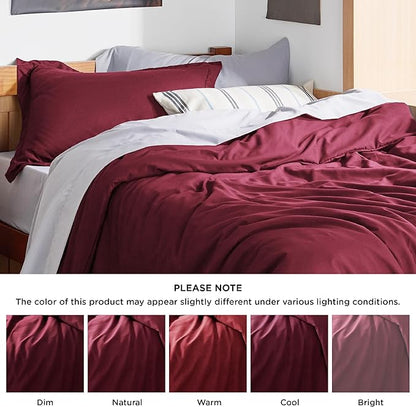 Bedsure Duvet Cover Twin/Twin XL Size - Soft Double Brushed Bedding Set for Kids & Adults, Zipper Closure, 2 Pieces, Includes 1 Duvet Cover (68"x90") & 1 Pillow Sham, NO Comforter, Burgundy