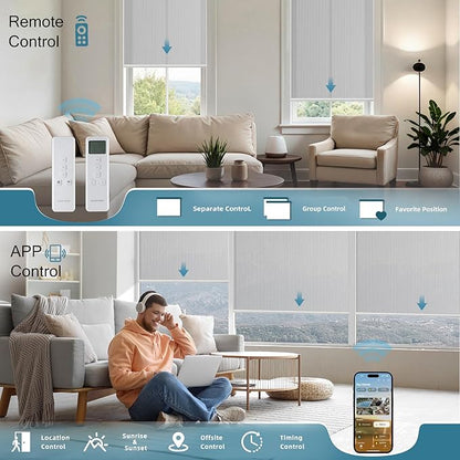 Motorized Light Filtering Roll Shades Work with HomeKit,Smart Blinds for Windows, Electric Blinds with Remote, APP/Voice Control, Automatic Solar Shades,1% Openness Aventus Light Grey