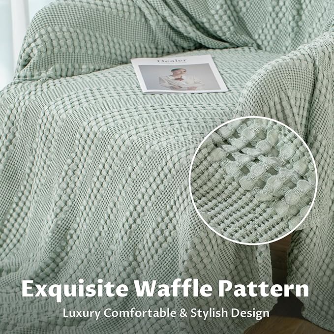 Cooling Waffle Weave Blanket Twin Size for Bed Sofa - Soft Lightweight Bed Blankets of 50% Rayon Derived from Bamboo for Hot Sleepers, Sage Green Breathable Throw for Summer, 60"x80"