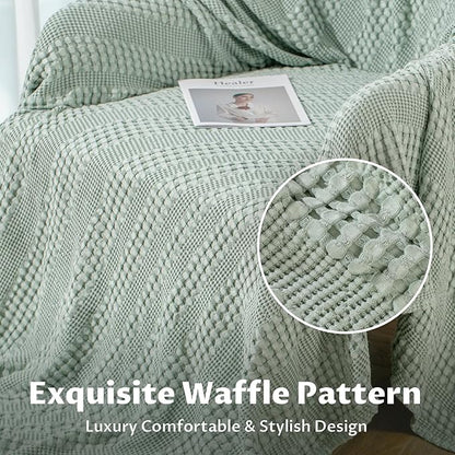 Cooling Waffle Weave Blanket Twin Size for Bed Sofa - Soft Lightweight Bed Blankets of 50% Rayon Derived from Bamboo for Hot Sleepers, Sage Green Breathable Throw for Summer, 60"x80"
