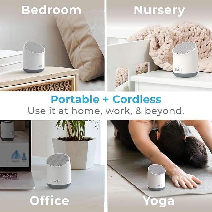Pure Enrichment Wave Mini Travel Sound Machine - 6 Soothing Sounds Including White Noise, Seamless Loop Audio, Rechargeable Battery, 48 Hour Run Time, Optional Timer, and Storage Bag