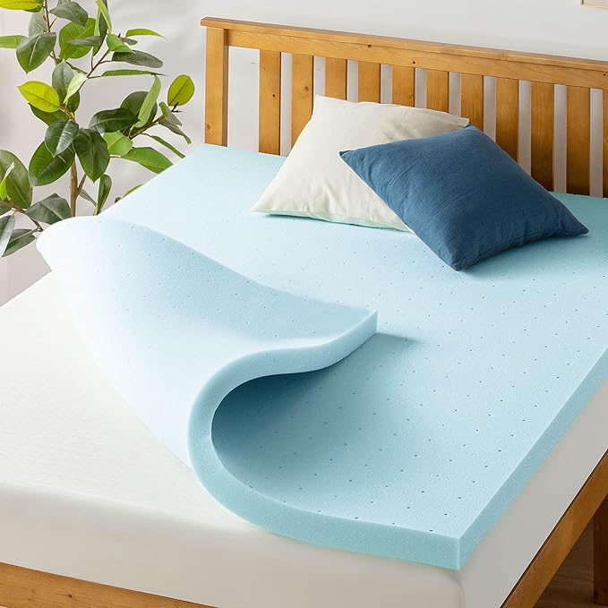 Best Price Mattress 2.5 Inch Ventilated Memory Foam Mattress Topper, Cooling Gel Infusion, CertiPUR-US Certified, Dorm Essentials, Short Queen