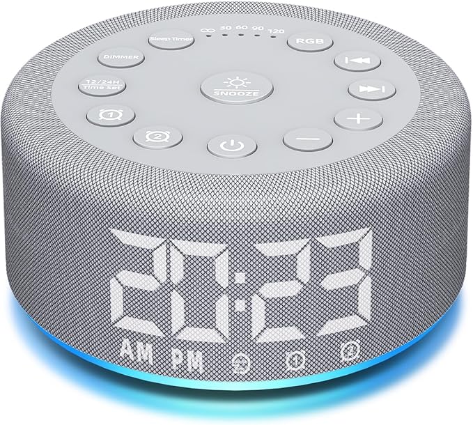 Plug-in Sound White Noise Machine Backup Battery Alarm Clock Brown Noise Machine with Night Light Dual Alarms 30 Sleeping Sounds for Baby Kids Adults 36-Level Vol 5 Timers 15 Wake Up Sounds & Memory