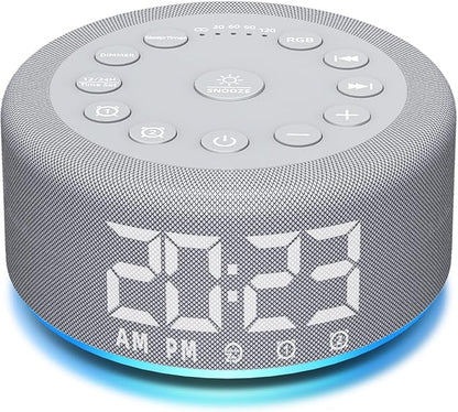 Plug-in Sound White Noise Machine Backup Battery Alarm Clock Brown Noise Machine with Night Light Dual Alarms 30 Sleeping Sounds for Baby Kids Adults 36-Level Vol 5 Timers 15 Wake Up Sounds & Memory