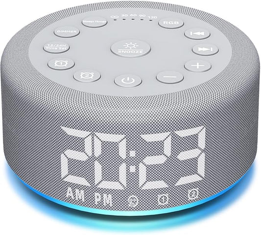 Plug-in Sound White Noise Machine Backup Battery Alarm Clock Brown Noise Machine with Night Light Dual Alarms 30 Sleeping Sounds for Baby Kids Adults 36-Level Vol 5 Timers 15 Wake Up Sounds & Memory