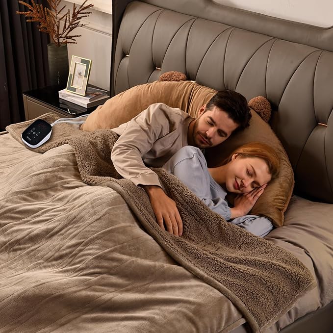 Bearhug Electric Blanket Full Size 77" x 84", Velvet & Sherpa Heated Blanket, 10 Heating Levels & 1-12H Auto Off, Over-Heat Protect, ETL, Machine Washable