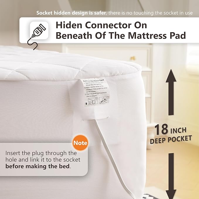Wapaneus Heated Mattress Pad King Size 10 Heat Settings & Dual Control with 1-12 Hours Timer Auto Off,Deep Pocket Fits up to 18",Microfiber Bed Warmer,ETL Listed Machine Washable,78"x80"