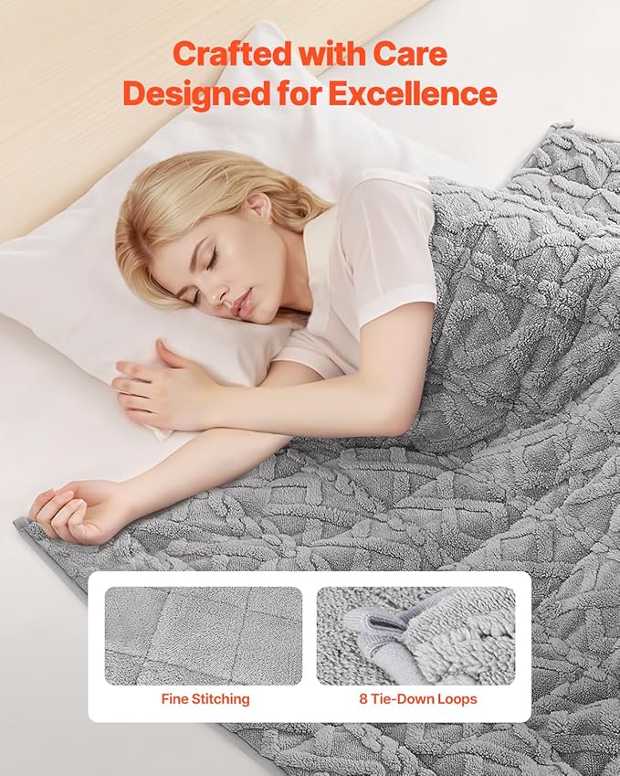 VEVOR Weighted Blanket, 20 lbs, 60 x 80 in Queen Size, Sherpa Fleece Heavy Blanket with Glass Beads, Soft Warm Cozy Fluffy Touch, for 200-250 lbs Adults, Improve Sleep Quality, Grey