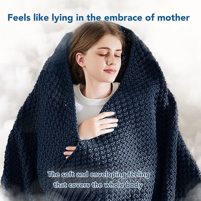 Topcee Knitted Weighted Blanket - 50"x60" 7lbs Cooling Chunky Knit Heavy Blanket for Adults Cable Yarn Knit Decorative No Beads Soft, Cozy and Cooling Weighted Throw Blankets Machine Washable