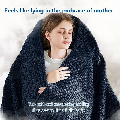 Topcee Knitted Weighted Blanket - 50"x60" 7lbs Cooling Chunky Knit Heavy Blanket for Adults Cable Yarn Knit Decorative No Beads Soft, Cozy and Cooling Weighted Throw Blankets Machine Washable