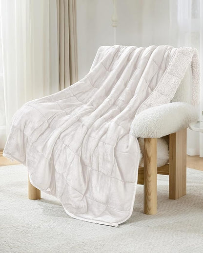 Ultra-Soft 15lb Weighted Blanket for Adults, Plush Sherpa Fleece Reversible Weighted Throw Comfort for Relaxation & Cozy Evenings, Hug-Like Security, Evenly Distributed, W48 x L72, Cream White