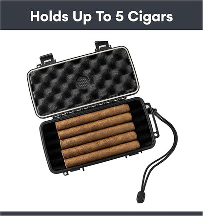Pardo Cigar Travel Humidor Cigar Box - Airtight, Waterproof, Portable Humidor Case with Built-in Humidifier Disc, Durable Storage for up to 5 Cigars - Compact Cigars Travel Case