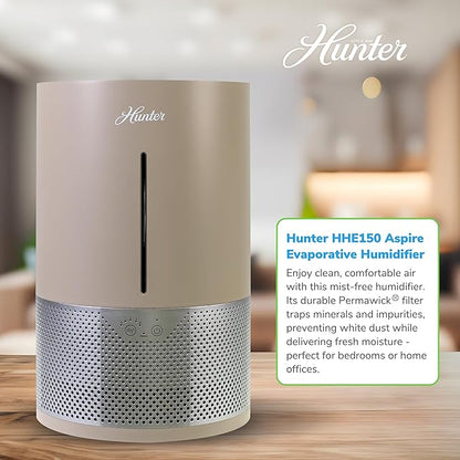 HHE150 Hunter Aspire 4.8L Evaporative Humidifier with PermaWick Filter (4.8L) - Remove Contaminants & White Dust for Clean Mist & Air – Medium Humidifier for Home, Bedroom, or Dorm - Taupe