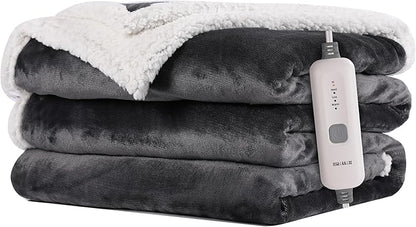 Electric Heated Blanket 72"x84" Full Size Flannel & Sherpa - 4 Heat Settings & 10H Auto Shut Off for Safe Overnight Use, Fast Heating, Machine Washable for Bed, Couch, Office - Dark Gray