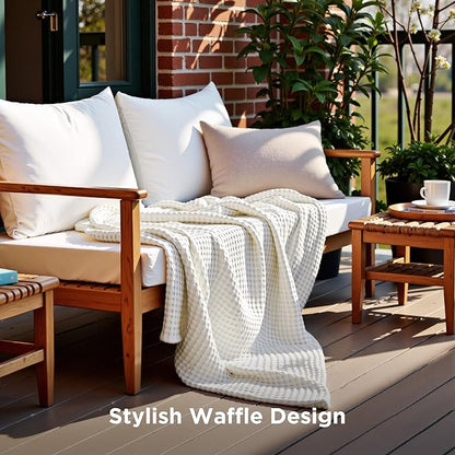Bedsure Cooling Cotton Waffle Twin XL Blanket - Lightweight Breathable Blanket of Rayon Derived from Bamboo for Hot Sleepers, Luxury Throws for Bed, Couch and Sofa, Ivory, 66x90 Inches