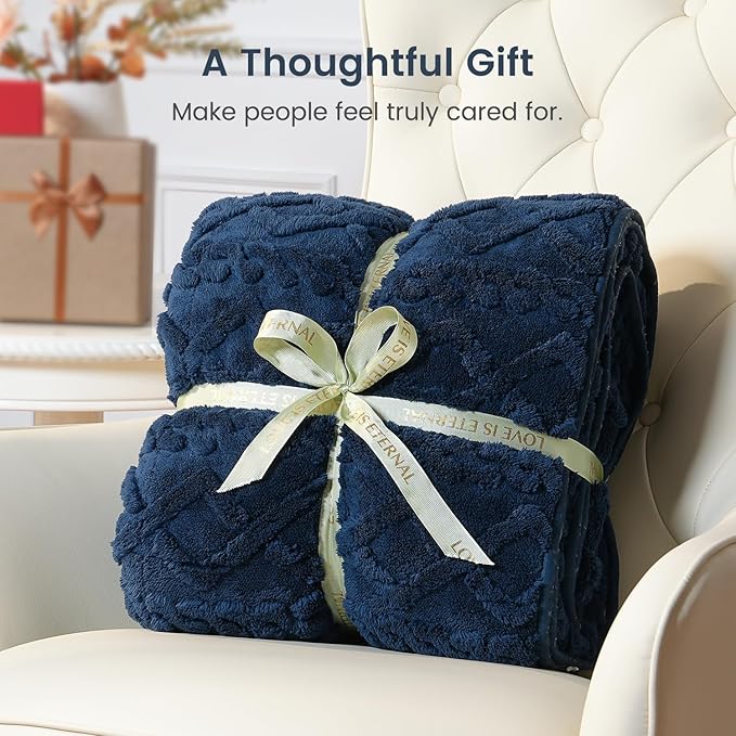 Sherpa Fleece Adult Weighted Blanket Great for Sleep, 15 lbs Dual Sided Soft Fuzzy Heavy Blankets for Couch Bed Sofa, Cozy Warm Fluffy Jacquard Throw for Winter (Navy Blue, 60" x 80", 15 Pounds)