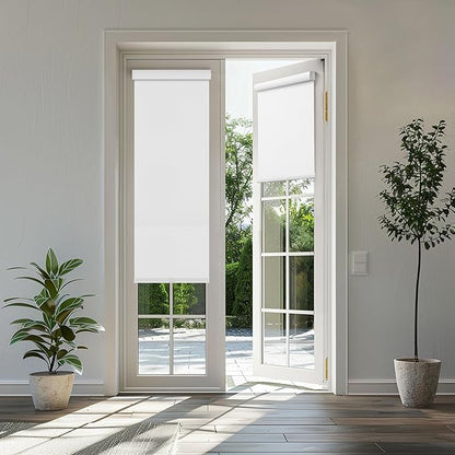 BERISSA Cordless Blackout Roller Shades for Windows,Free-Stop Linen Fabric Windows Blinds with Cassette Valance,Thermal Insulated UV Protection Roller Blinds for Home Office. White.55 W x 48" H