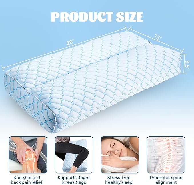 Bafode 3.5"Knee Pillow for Side Sleepers,Cooling Leg Pillow for Side Sleeping,Knee Pillow with 930G 7D Alternative for Relieving Leg, Back, and Knee Pain,High Supportive Leg Pillow for Pregnancy,Blue
