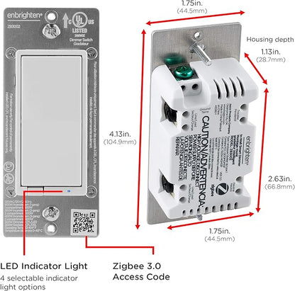 Enbrighten 43080 Zigbee in-Wall Smart Paddle Dimmer with QuickFit and SimpleWire, White/Almond