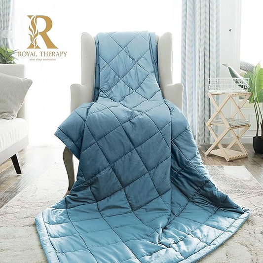 Royal Therapy Weighted Blanket - Heavy 100% Cotton Blankets with Premium Glass Beads (48''x78'' 15lbs, Soft Sky), Suitable for One Person (~150lb) - Use on Twin/Queen Bed