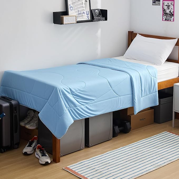 Bedsure Cooling Comforter Twin Size - GentleSoft Moisture Wicking Cooling Blanket for Hot Sleepers, Breathable Lightweight Duvet Insert, Dual-Sided Summer Blanket, Blue, 68x88 Inches