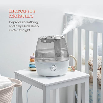 Cool Mist Humidifier - 2.2L Water Tank, for Bedroom, Baby, Quiet Ultrasonic Air Vaporizer, Adjustable Mist Level, 360 Nozzle Rotation, Auto-Shut Off, Large Area Humidifiers Easy Fill and Clean (Grey)