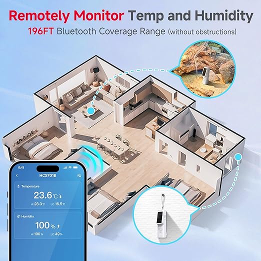 BaldrTherm Solar Bluetooth Temperature & Humidity Monitor, Wireless Thermometer with Date Storage, Real-Time Alerts, 262 Feet Connecting Range, Apply for Room Greenhouse, Pet Cages, 3pack