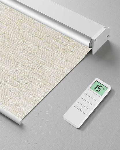 Motorized Roller Shade with Remote Control, Blackout Electric Shade for Windows Compatible with Alexa Google via Hub, Rechargeable Smart Window Blind Customized Size (Texture Light Coffee)