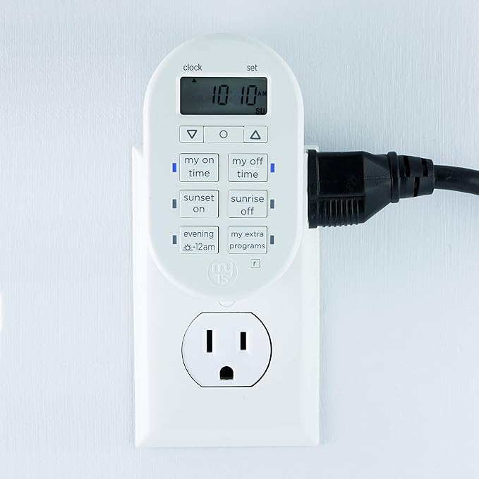 myTouchSmart Simple Set 7-Day Digital Timer, 1 Grounded Outlet Timer, Sunrise-Sunset Indoor Timer Outlet, Programmable ON/OFF Plug Timer, 125V Light Timer, Lamp Timer, Seasonal Lights, White, 33860
