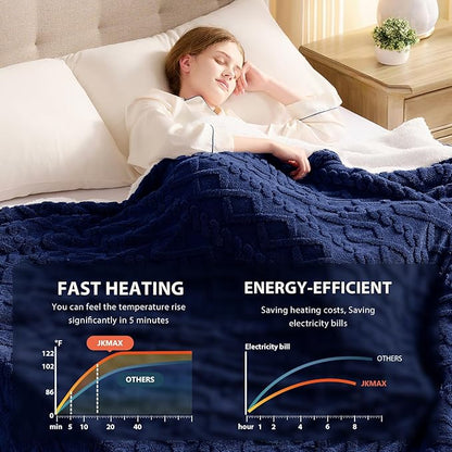 Heated Electric Blanket Full Size-72"x84" Heating Blanket with 10 Heating Levels & 5 Time Settings Over-Heat Protection，Winter Warmer for Adults with ETL Certification（Navy Blue）