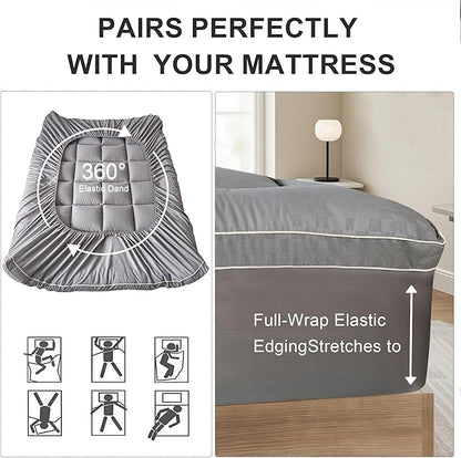 3 Inch Memory Foam Mattress Topper King Size Breathable Filled Soft Fluffy Supportive for Back Pain Relief, Bed Mattress Pad Pillow Topper with Extra Thick Padded Protector for 8"-21" Deep Pocket