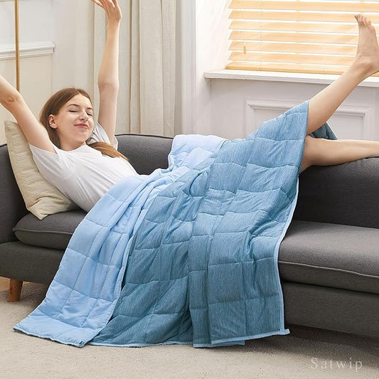 Satwip Cooling Weighted Blanket 20 lbs Queen Size Cool Moire Jersey Bed Blanket for Hot Sleeper with Soft Breathable Sanded, 60 x 80 inches, Blue