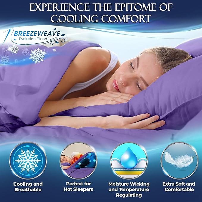 DECOLURE Cooling Sheets Full Set 4pcs - Luxurious & Ultra-Soft Full Size Cooling Sheets for Hot Sleepers - Comfortable Bamboo Viscose Microfiber Full Cooling Bed Sheets w/Deep Pockets (Purple)