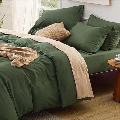 Bedsure Duvet Cover with Fitted Sheet King - 6 Pieces, Deep Pocket, Hotel Luxury Soft Double Brushed Bedding Set, 1 Duvet Cover, 1 Fitted Sheet, 2 Pillow Shams, 2 Pillowcases, NO Comforter, Green