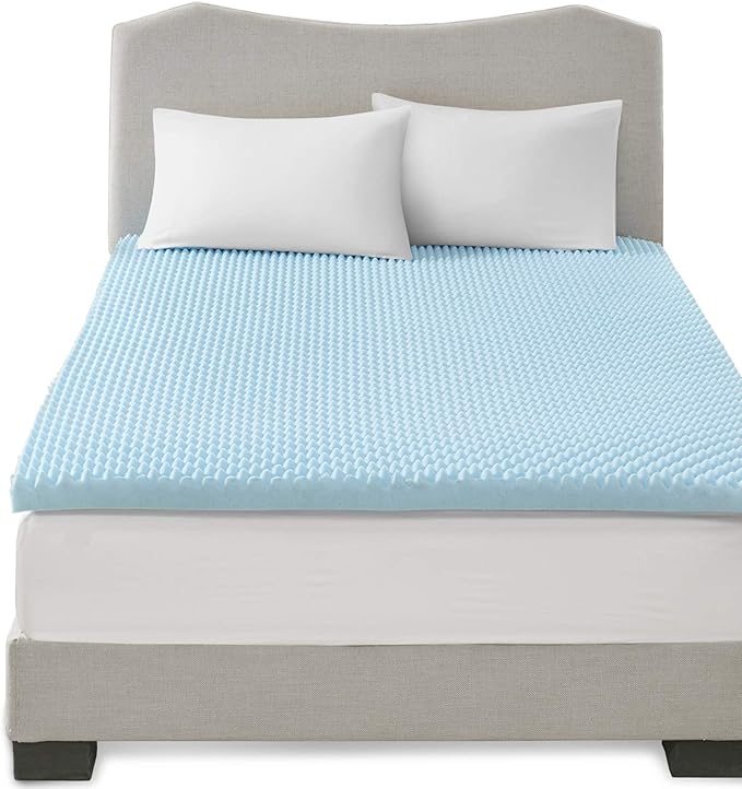 Sleep Philosophy Gel Infused Memory Foam Mattress Topper Luxurious, All Season Enhanced Bed Support, Queen, 3" Thick, Without Cover Blue