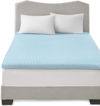 Sleep Philosophy Gel Infused Memory Foam Mattress Topper Luxurious, All Season Enhanced Bed Support, Queen, 3" Thick, Without Cover Blue
